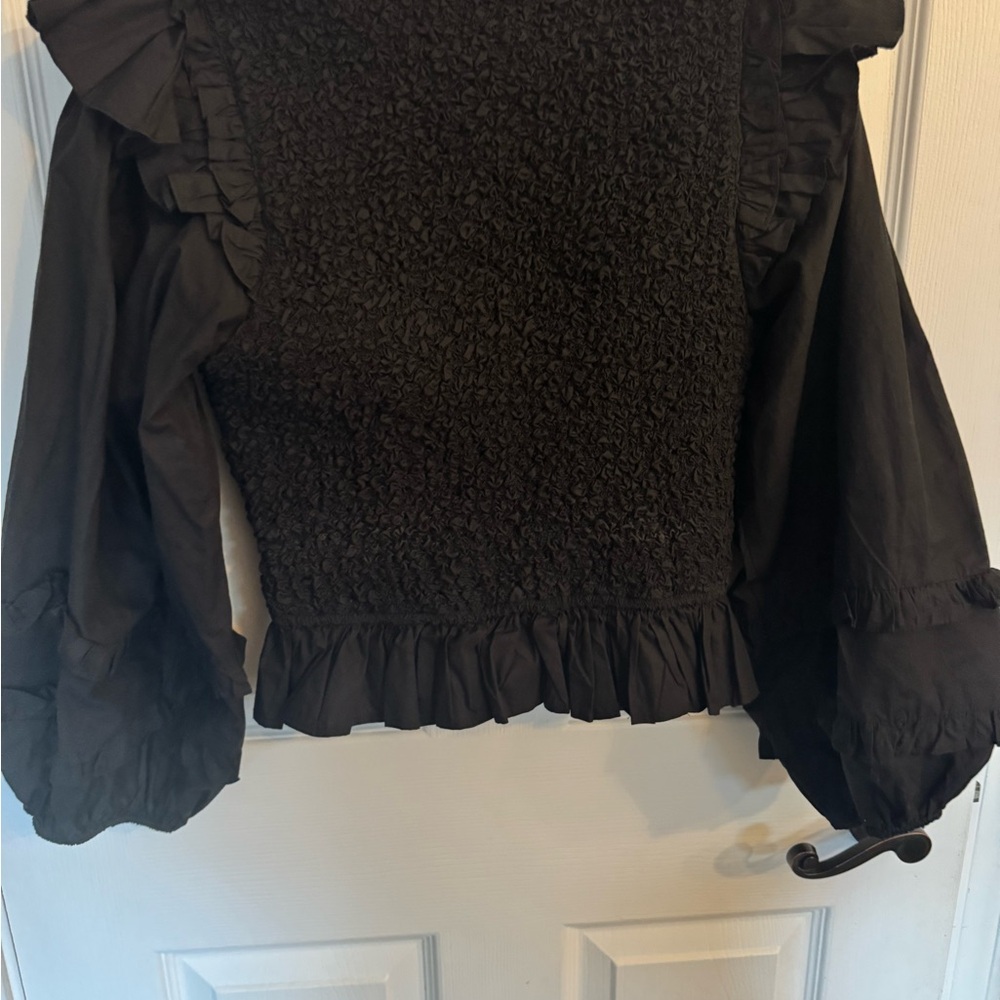 Black Ruffled Women's Top - Picture 2 of 4